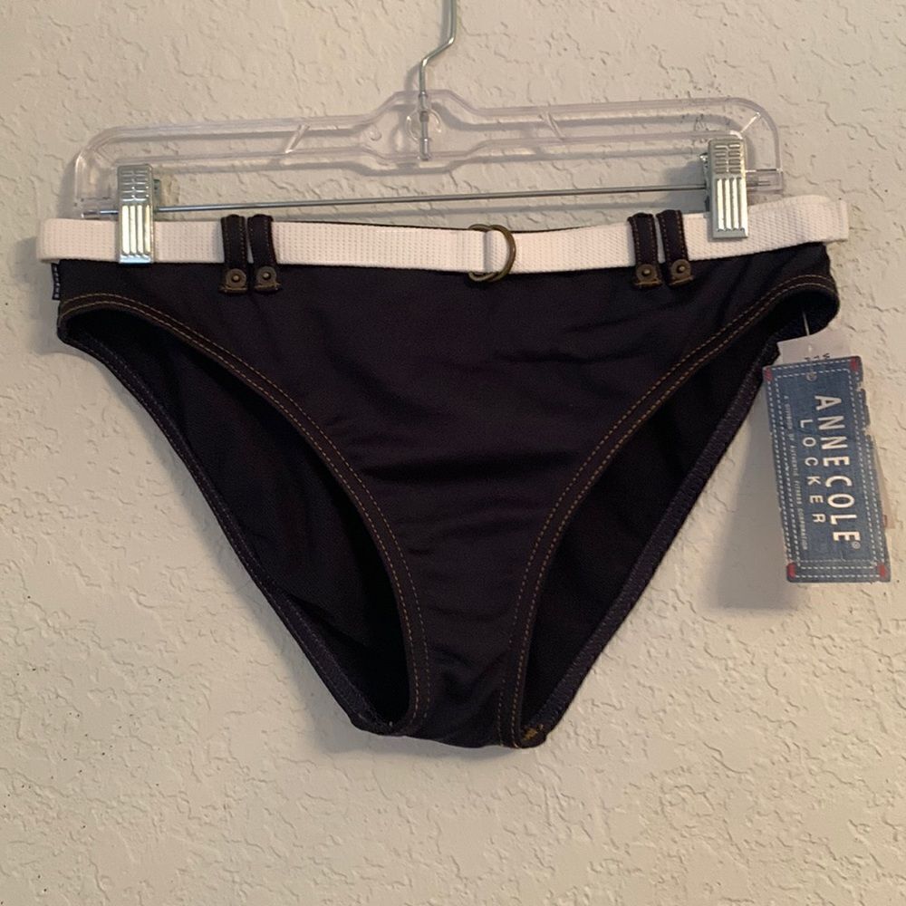 NWT Anne Cole Locker Fitness Bikini Bottom w/ Belt Size L